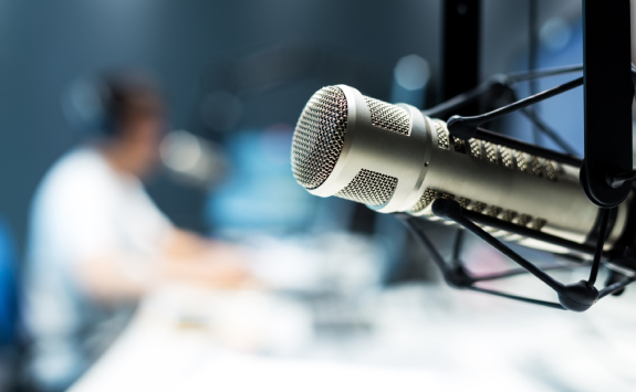 a microphone in a radio station